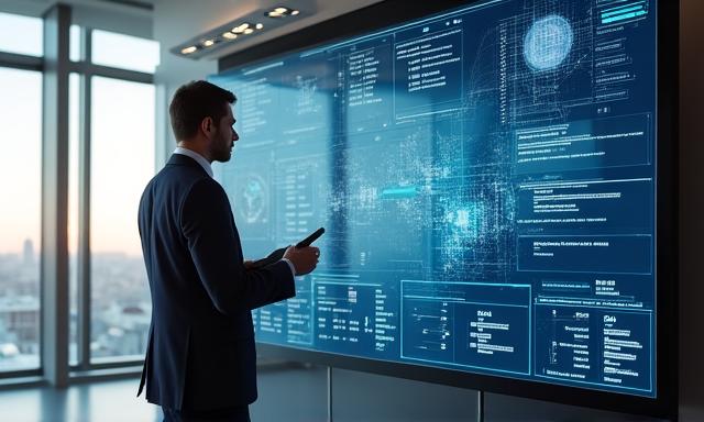 Architect reviewing a digital AI dashboard interface